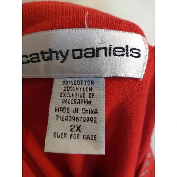 Cathy Daniels Lightweight Pullover Sweater Red Studded Neck Sz 2X - Picture 8 of 9